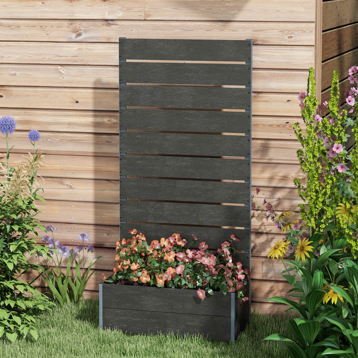 34 x 69.5cm Garden Planter Box, with Back Trellis, Black