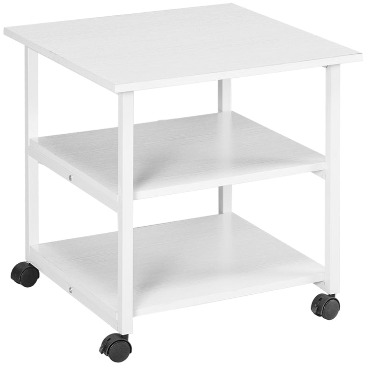 HOMCOM 3-Tier Printer Stand w/ Storage Shelf, Mobile Printer Table on Wheels, 50 x 50 x 52.5cm Rolling Printer Cart for Home Office, White | Aosom UK