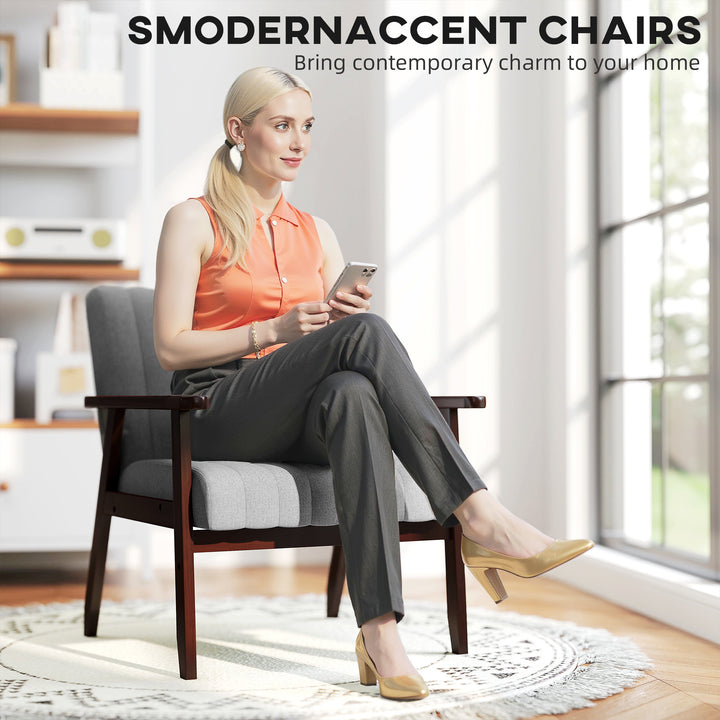 Mid Century Accent Chair, with Wooden Legs - Grey
