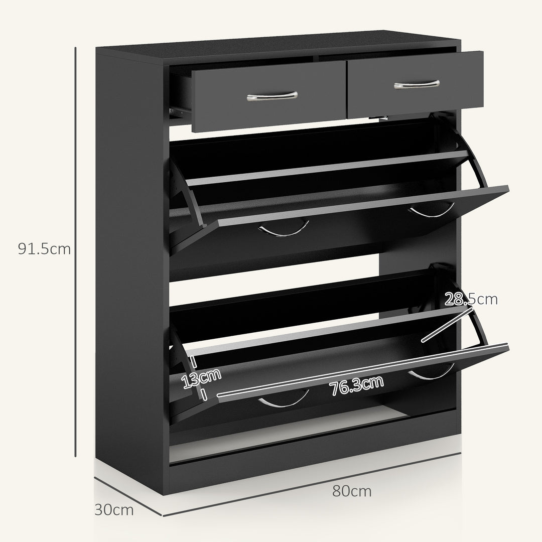 Narrow Shoe Storage with 2 Flip Drawers and Adjustable Shelves Shoe Cabinet Organizer for 12 Pairs of Shoes, Black