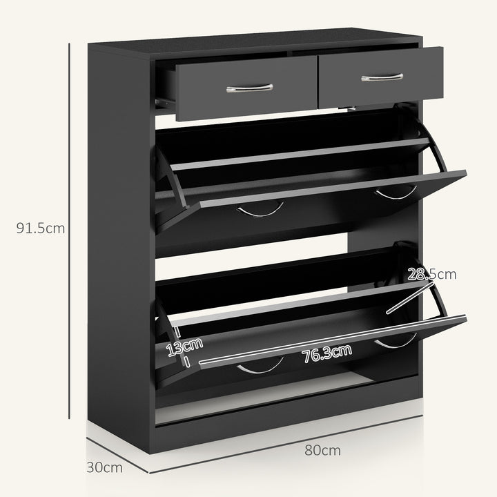 Narrow Shoe Storage with 2 Flip Drawers and Adjustable Shelves Shoe Cabinet Organizer for 12 Pairs of Shoes, Black