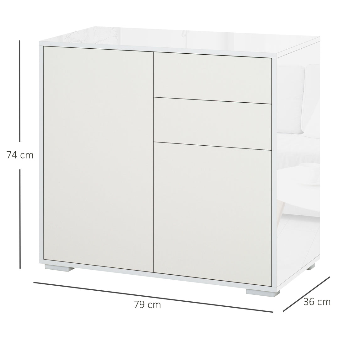 High Gloss Frame Sideboard, Push-Open Design with 2 Drawer for Living Room, Bedroom, 74H x 79W x 36Dcm, White