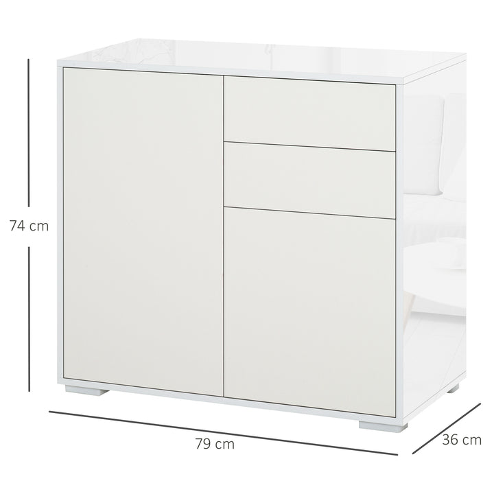 High Gloss Frame Sideboard, Push-Open Design with 2 Drawer for Living Room, Bedroom, 74H x 79W x 36Dcm, White