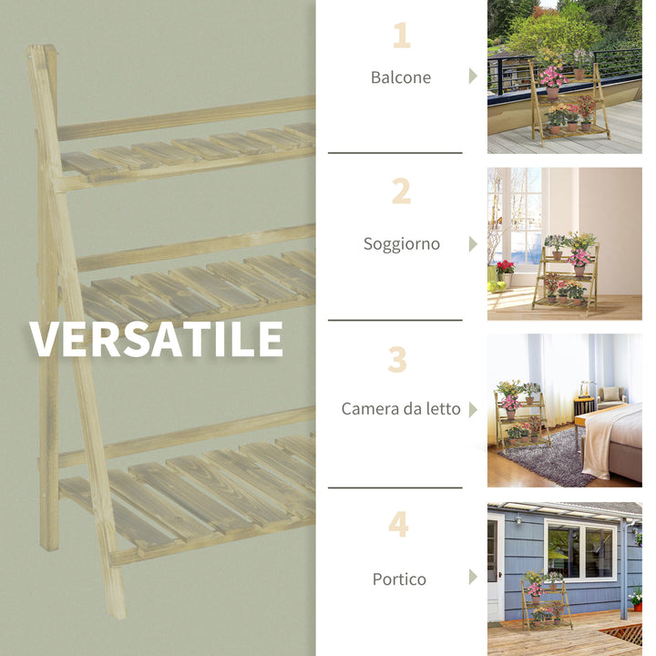 MCL Wooden Folding Flower Pot Stand 3 Tier Garden Planter Display Ladder Gardener Storage Shelves Rack Herb Holder (100L x 37W x 93H cm)