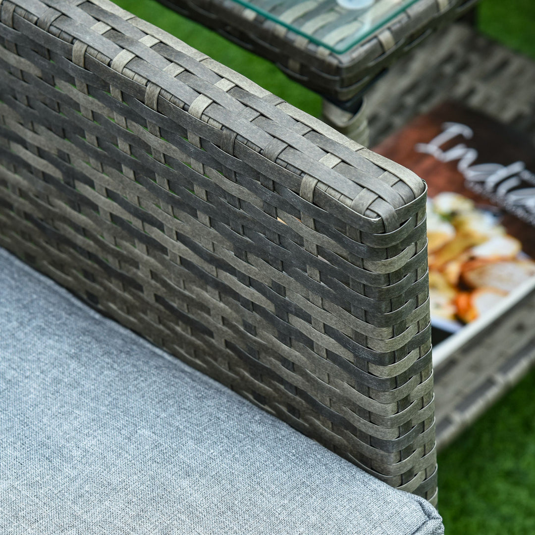 MCL 3 Pieces Rattan Bistro Set, Wicker Garden Furniture Set, Glass Top 2-tier Coffee Table and Chairs Set with Pillows and Washable Cushions for Outdoor, Patio, Balcony, Grey