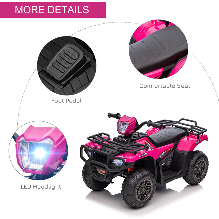 HOMCOM 12V Kids Quad Bike with Forward Reverse Functions, Ride On ATV with Music, LED Headlights, for Ages 3