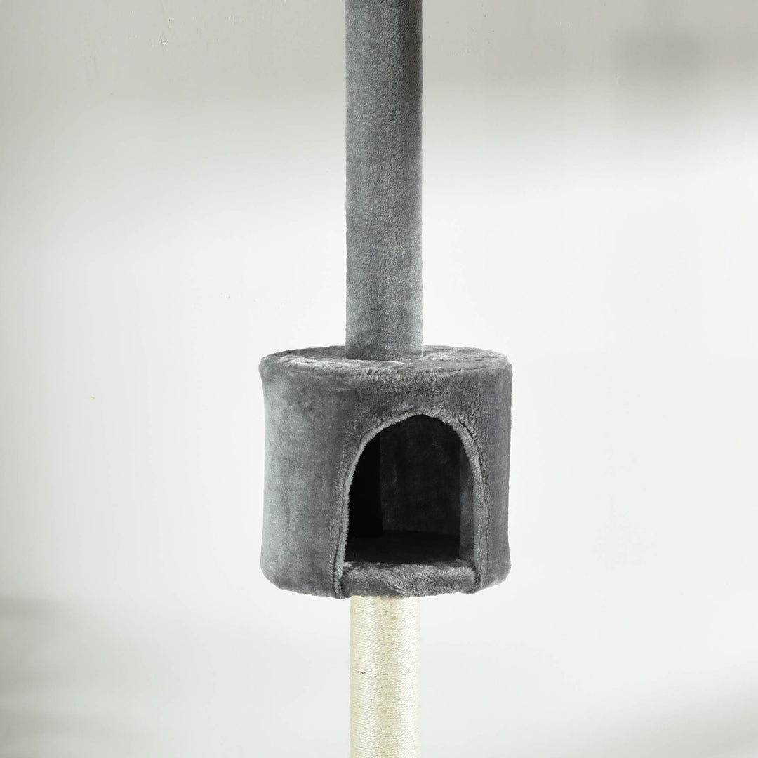 MCL Floor to Ceiling Cat Tree for Indoor Cats, Kitten Tower, Condo, Multi-Layer Activity Center, Indoor Pet Play House with Solid Scratching Post Hanging Balls, Light Grey