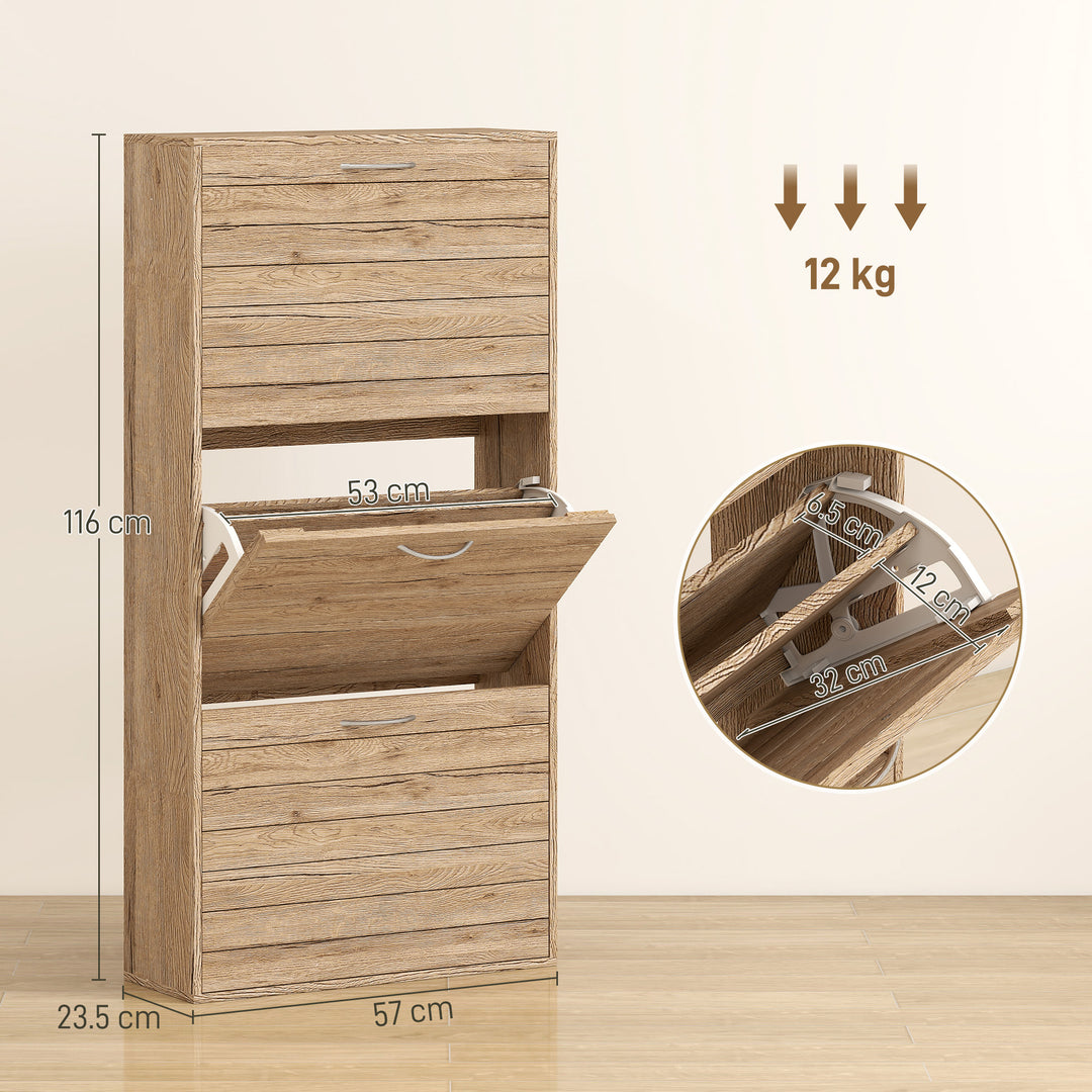 MCL 12-Shoe Flip Drawer Storage Cabinet - Brown Wood-Effect