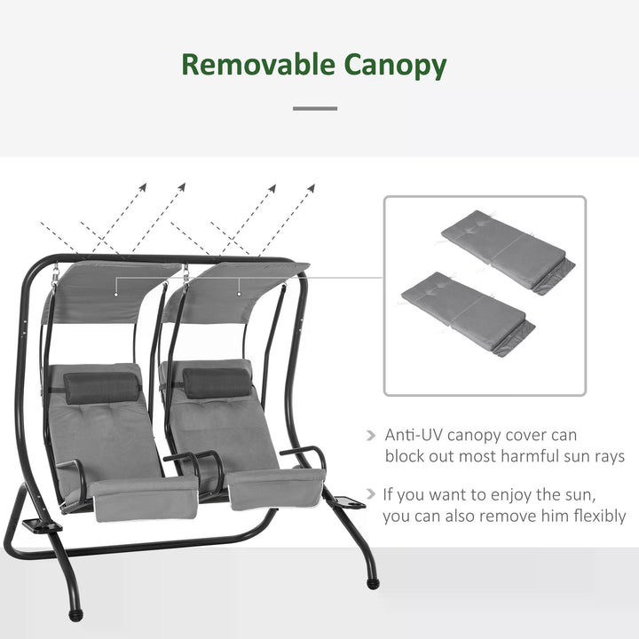 Canopy Swing 2 Separate Relax Chairs w/ Handrails and Removable Canopy Grey