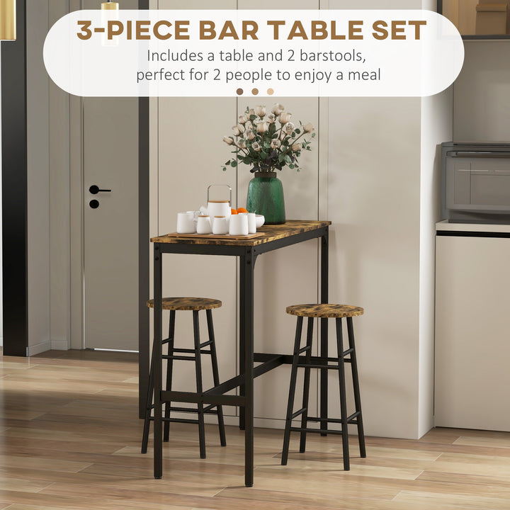 3 Piece Bar Table Set with 2 Stools, Industrial Bar Table and Stool Se