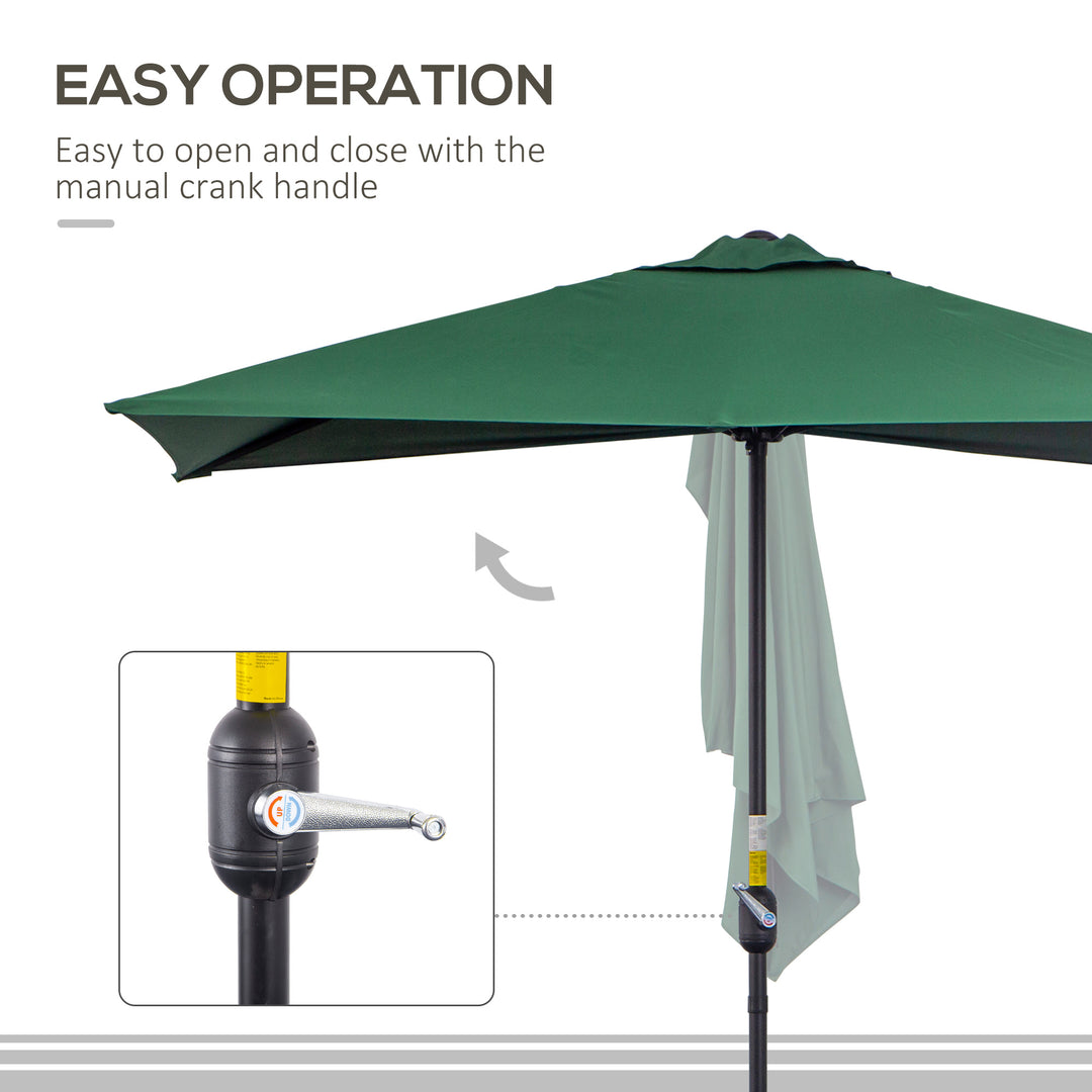 Balcony Half Parasol Semi Round Umbrella Patio Crank Handle (2.3 m, Green)- NO BASE INCLUDED