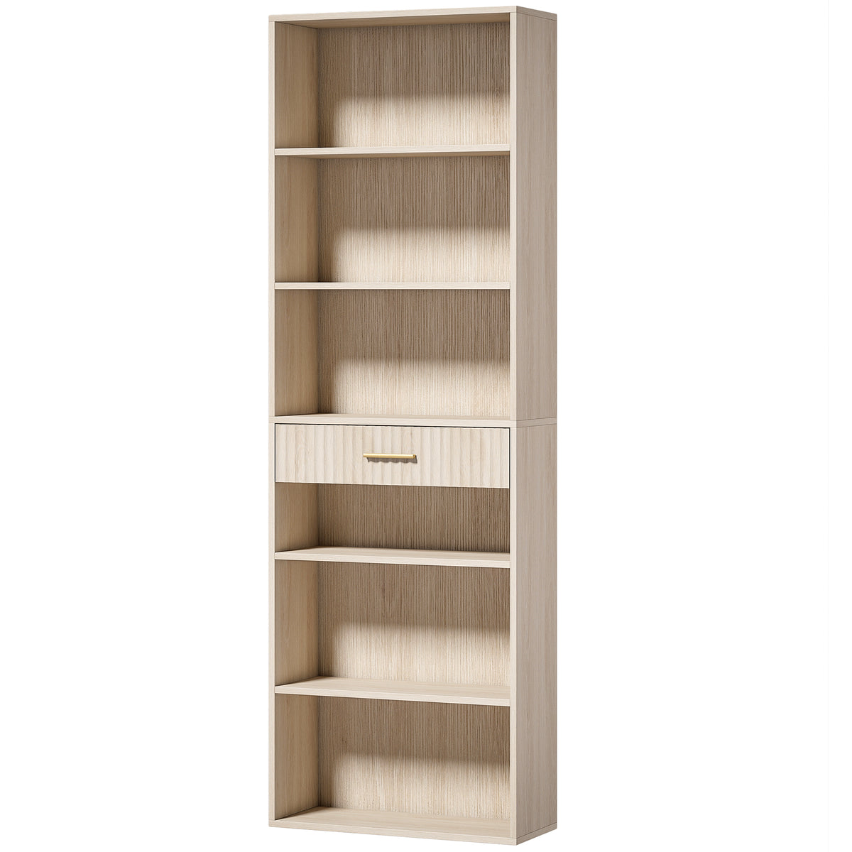Bookcase Narrow Tall Space-Saving Bookshelf Drawer Open Shelves 60 x - Oak Wood Effect