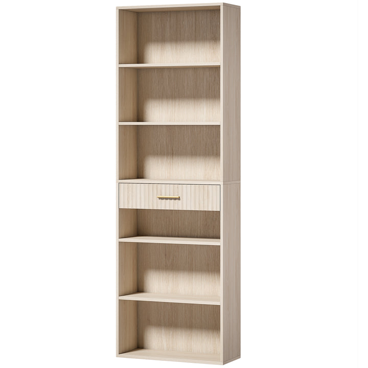 Bookcase Narrow Tall Space-Saving Bookshelf Drawer Open Shelves 60 x - Oak Wood Effect