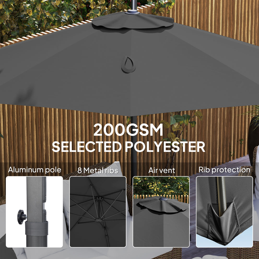 3 x 3m Overhanging Cantilever Parasol - Black