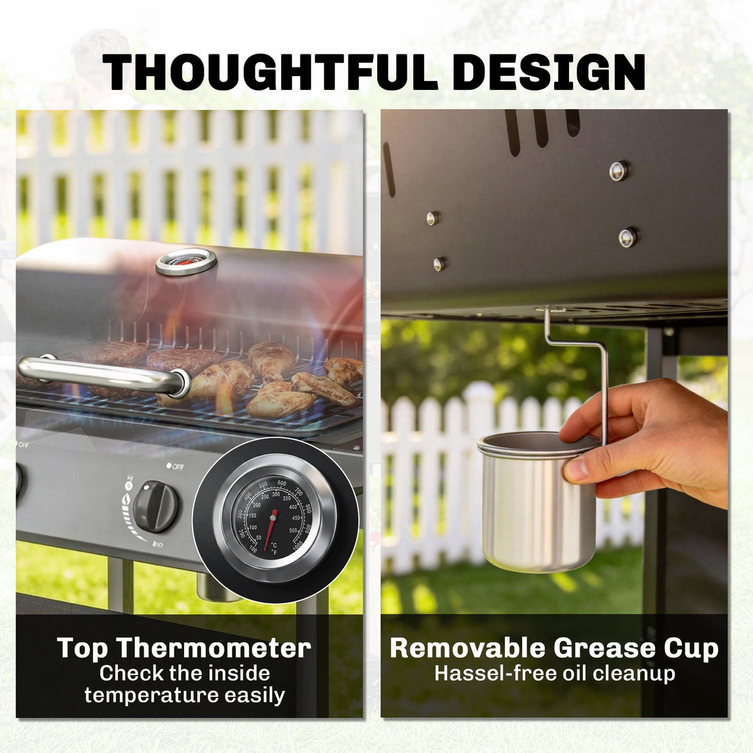 Gas Burner Barbecue Grill, 2 Burner Gas Grill with Side Tables, Warmin