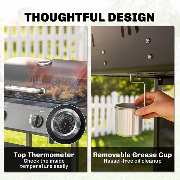 Gas Burner Barbecue Grill, 2 Burner Gas Grill with Side Tables, Warmin