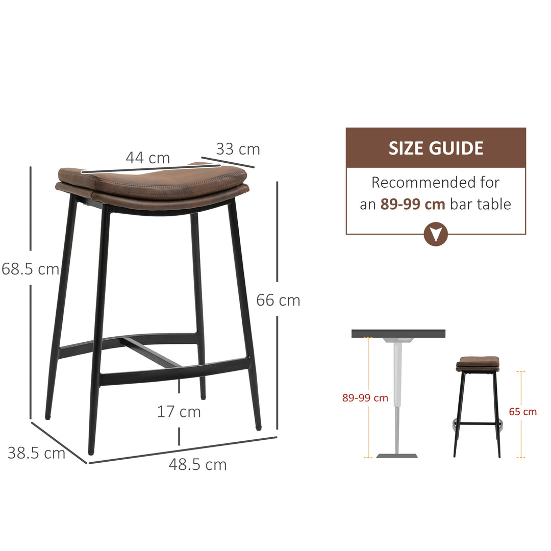 Breakfast Bar Stools Set of 2, Microfibre Upholstered Barstools, Industrial Bar Chairs with Curved Seat and Steel Frame for Dining Room, Kitchen, Brown