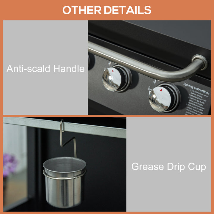 MCL 3 Burner Gas BBQ Grill Outdoor Portable Barbecue Trolley w/ Warming Rack, Side Shelves, Storage Cabinet, Thermometer, Carbon Steel, Black