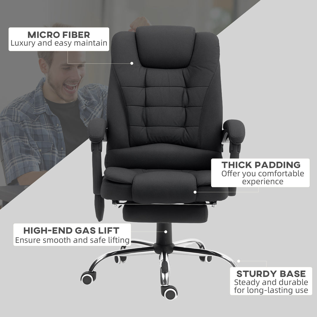 Office Chair with 6 Point Massage and Back Heat, Microfibre Desk Chair with Footrest Adjustable Height and Swivel Wheels, Back Reclining, Full Black