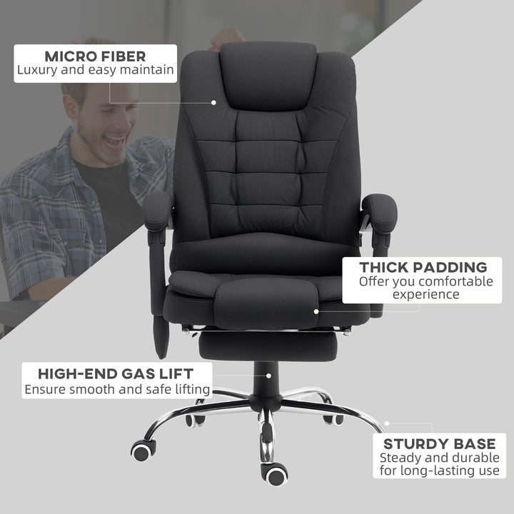 Office Chair with 6 Point Massage and Back Heat, Microfibre Desk Chair with Footrest Adjustable Height and Swivel Wheels, Back Reclining, Full Black
