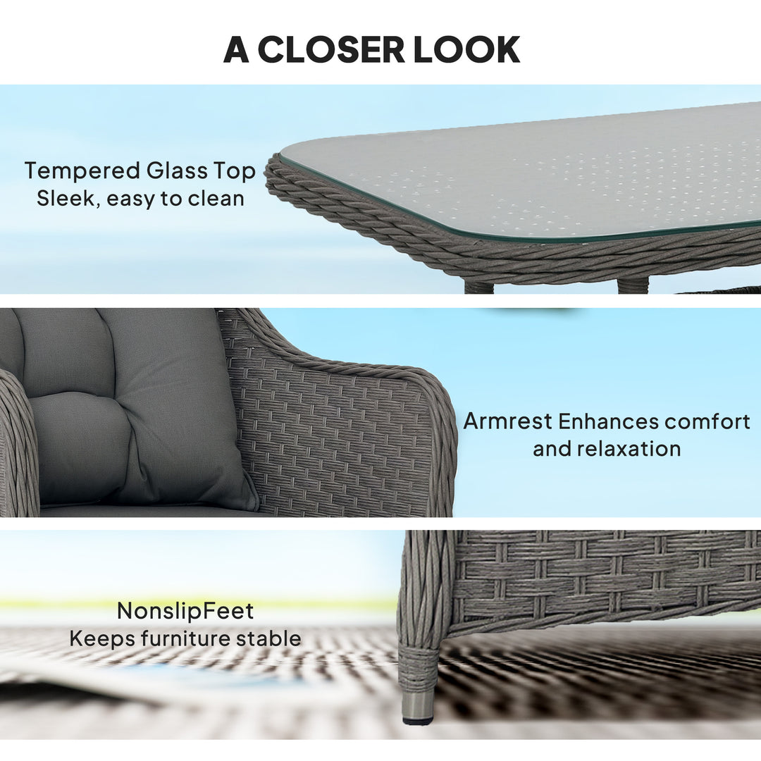 Four-Piece Rattan Set, with Glass-Top Table - Light Grey