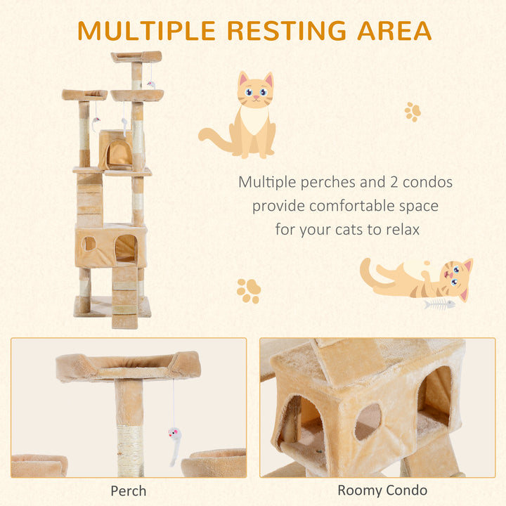 PawHut Deluxe Cat Tree, Kitten Scratching Post, Climbing Tower Activity Centre, Plush, Cream | Aosom UK