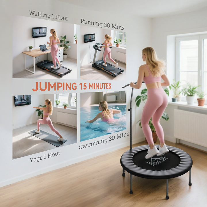 40" Fitness Trampoline with Adjustable Handle, Rebounder Trampoline, Mini Jumper for Indoor Exercise Workout, Black