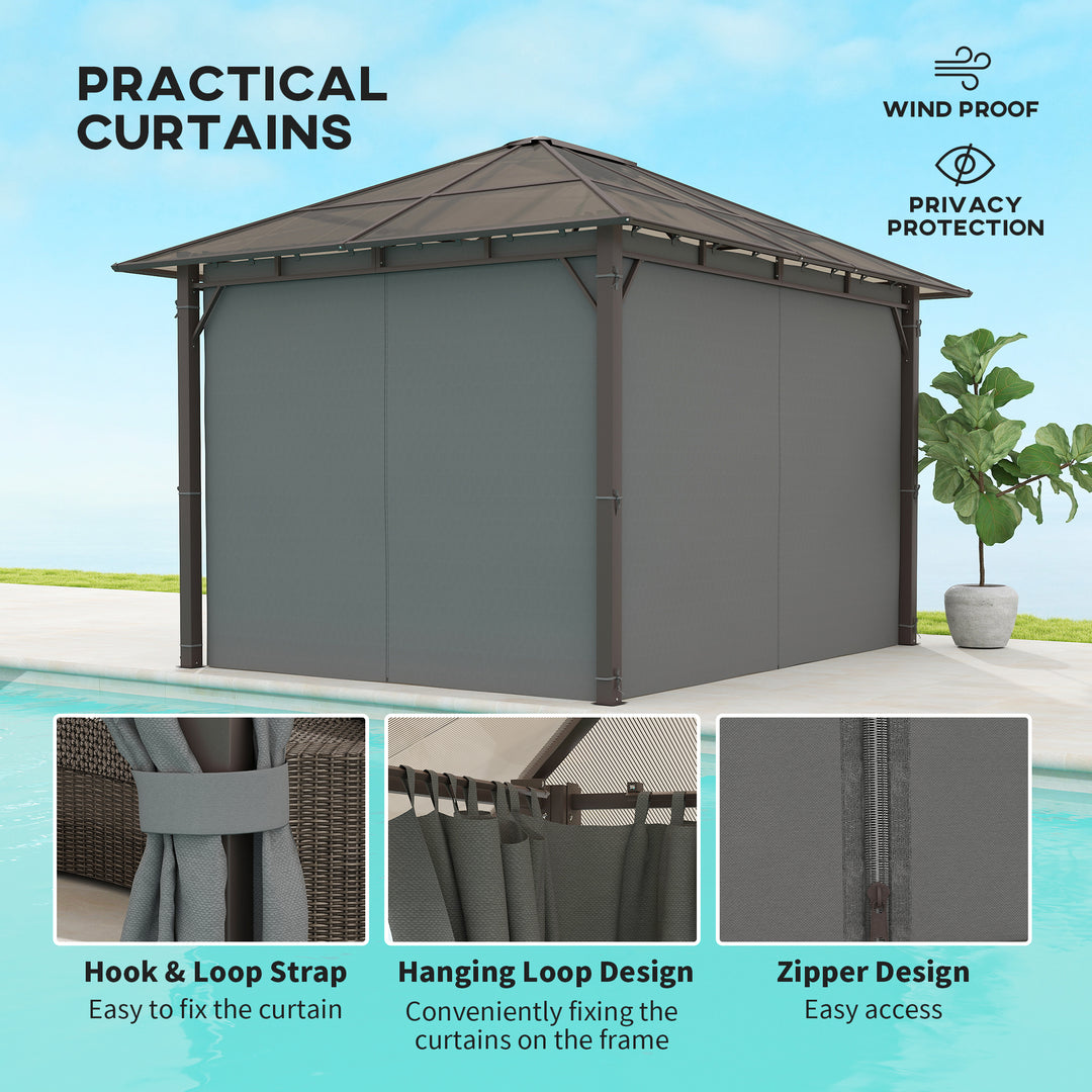 3 x 3.6m Hardtop Gazebo Canopy with Polycarbonate Roof Garden Pavilion with Removable Curtains and Steel Frame, Dark Grey