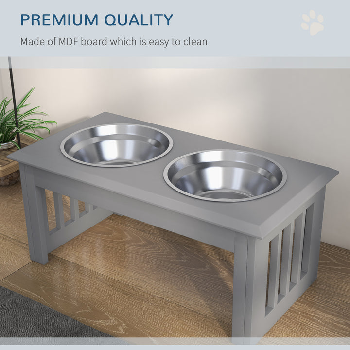Raised Dog Feeding Bowls with Stand, Stainless Steel for Medium Dog, 58L x 31W x 25H cm - Grey