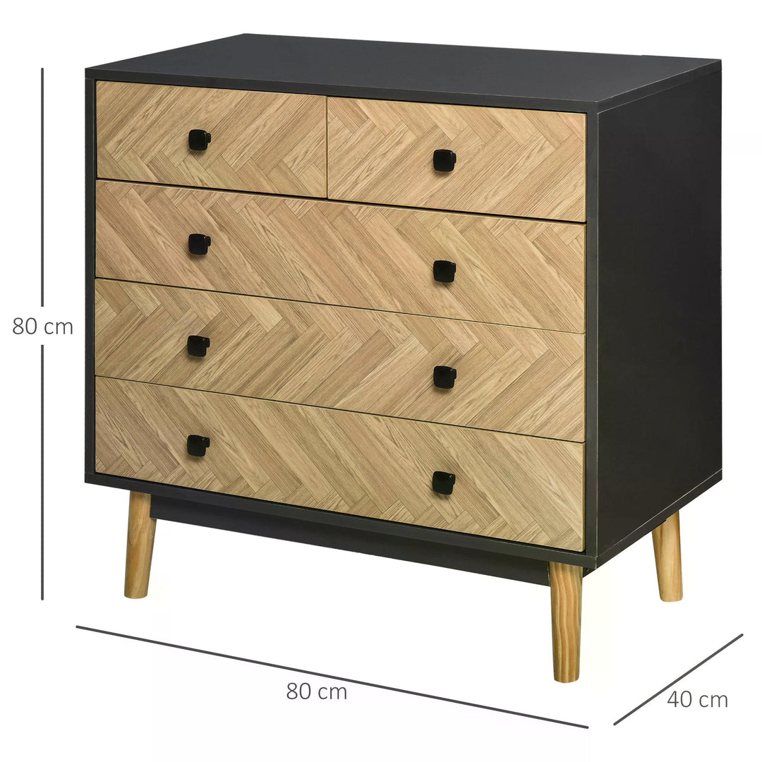 HOMCOM Chest of Drawers, 5-Drawer Storage Cabinet with Metal Handles, Freestanding Dresser for Bedroom or Living Room