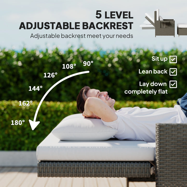Rattan Day Bed, with Footstool - Light Grey