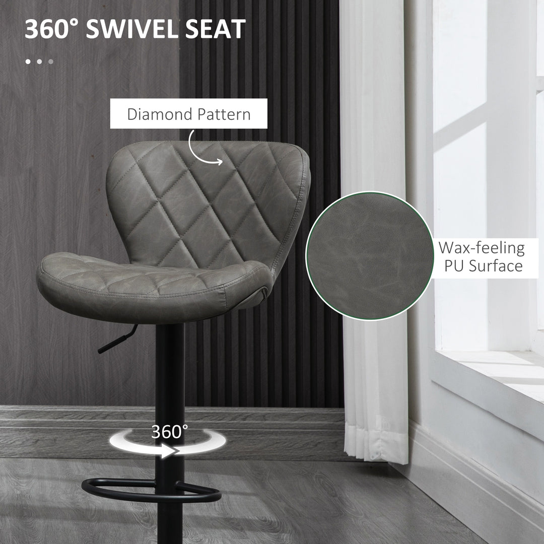 MCL Bar Stools, Set of 2 Breakfast Bar Chairs, Swivel Barstools with Backrest and Footrest, Steel Frame Diamond Pattern PU, for Kitchen Counter, Dining Room, Dark Grey