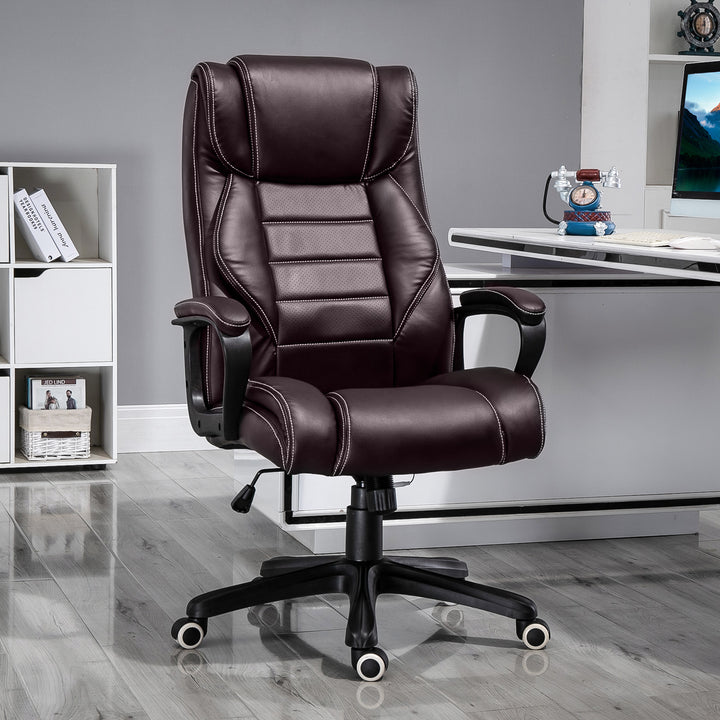 MCL Office Chair with 6-Point Maaage, PU Desk Chair with Padded Seat and Armrest, Computer Chair with Tilt Function for Home, Brown
