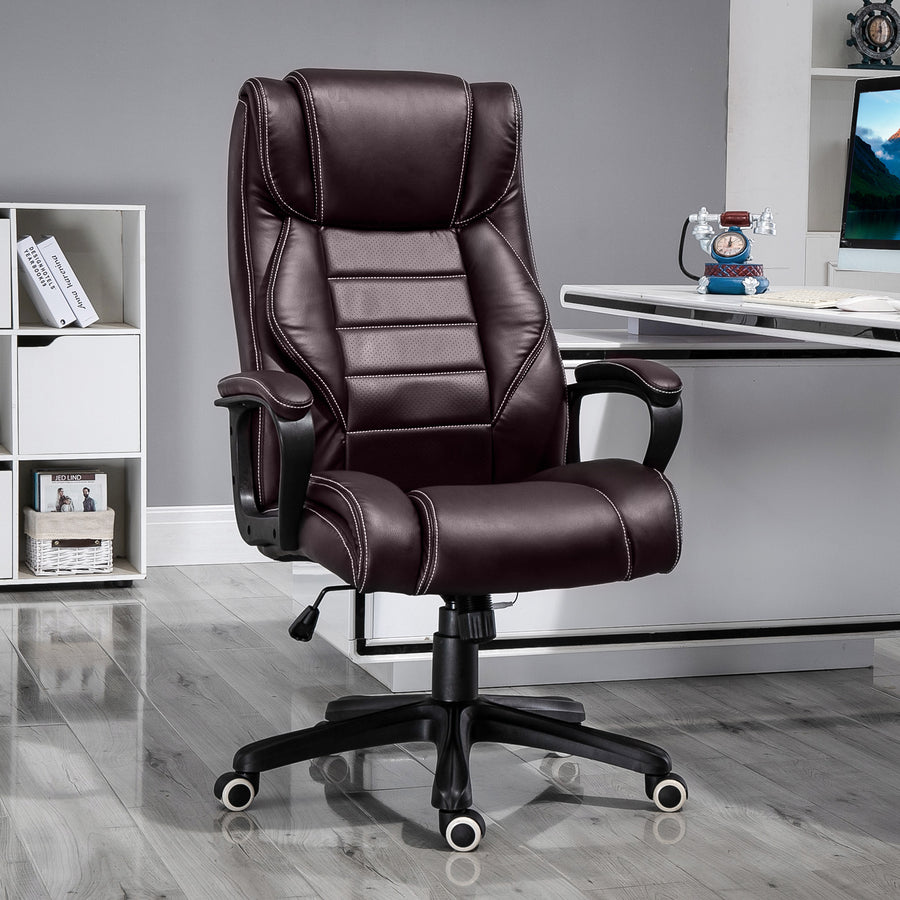 Office Chair with 6-Point Maaage, PU Desk Chair with Padded Seat and Armrest, Computer Chair with Tilt Function for Home, Brown