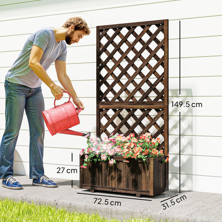 MCL Garden Planter with Trellis, 45L Raised Bed for Climbing Plants, Vines, Flowers, Outdoor Planter Box for Patio, 72.5 x 31.5 x 149.5 cm, Carbonised Finish