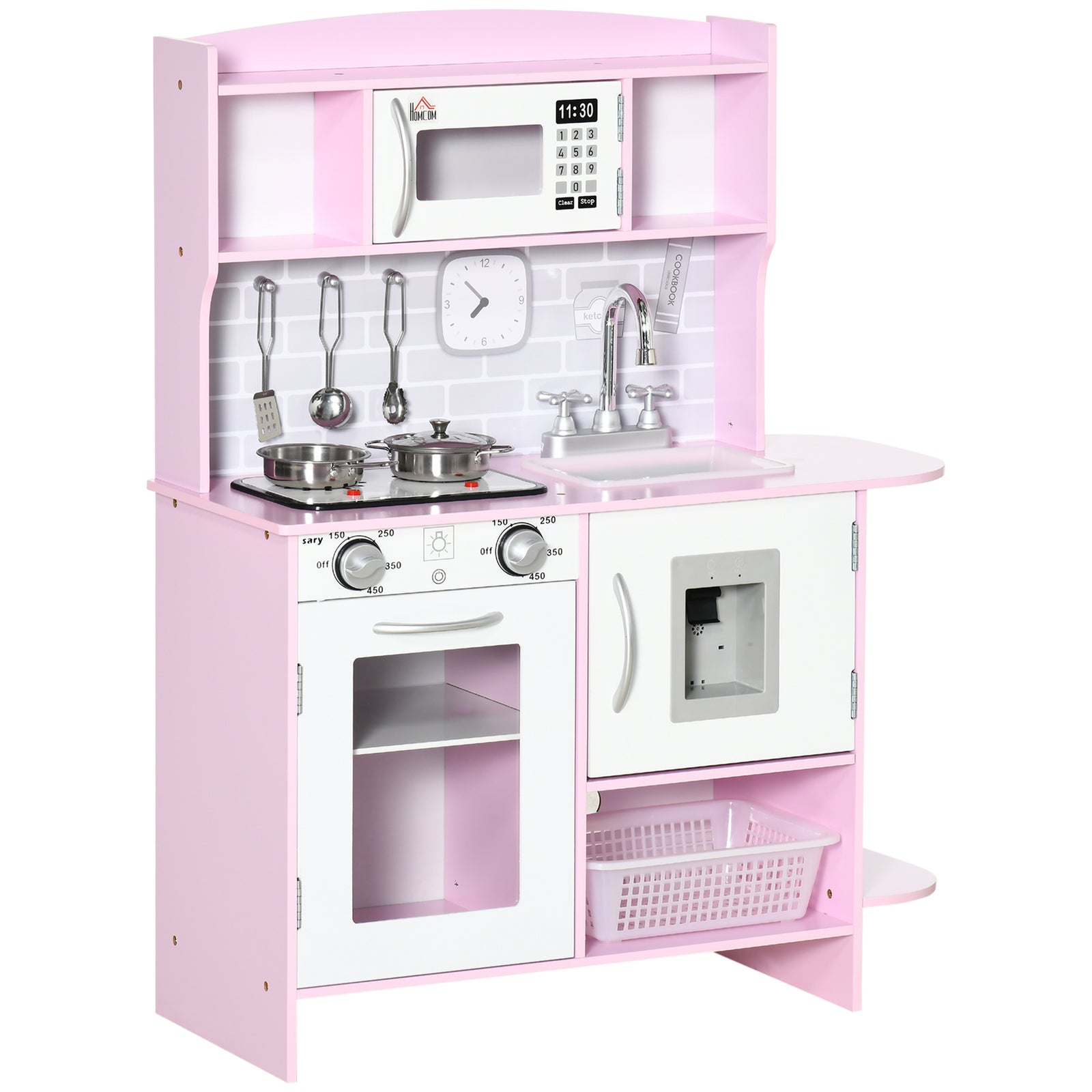 Kids Kitchen Playset, with Lights, Sounds, Microwave, Sink and Storage - Pink