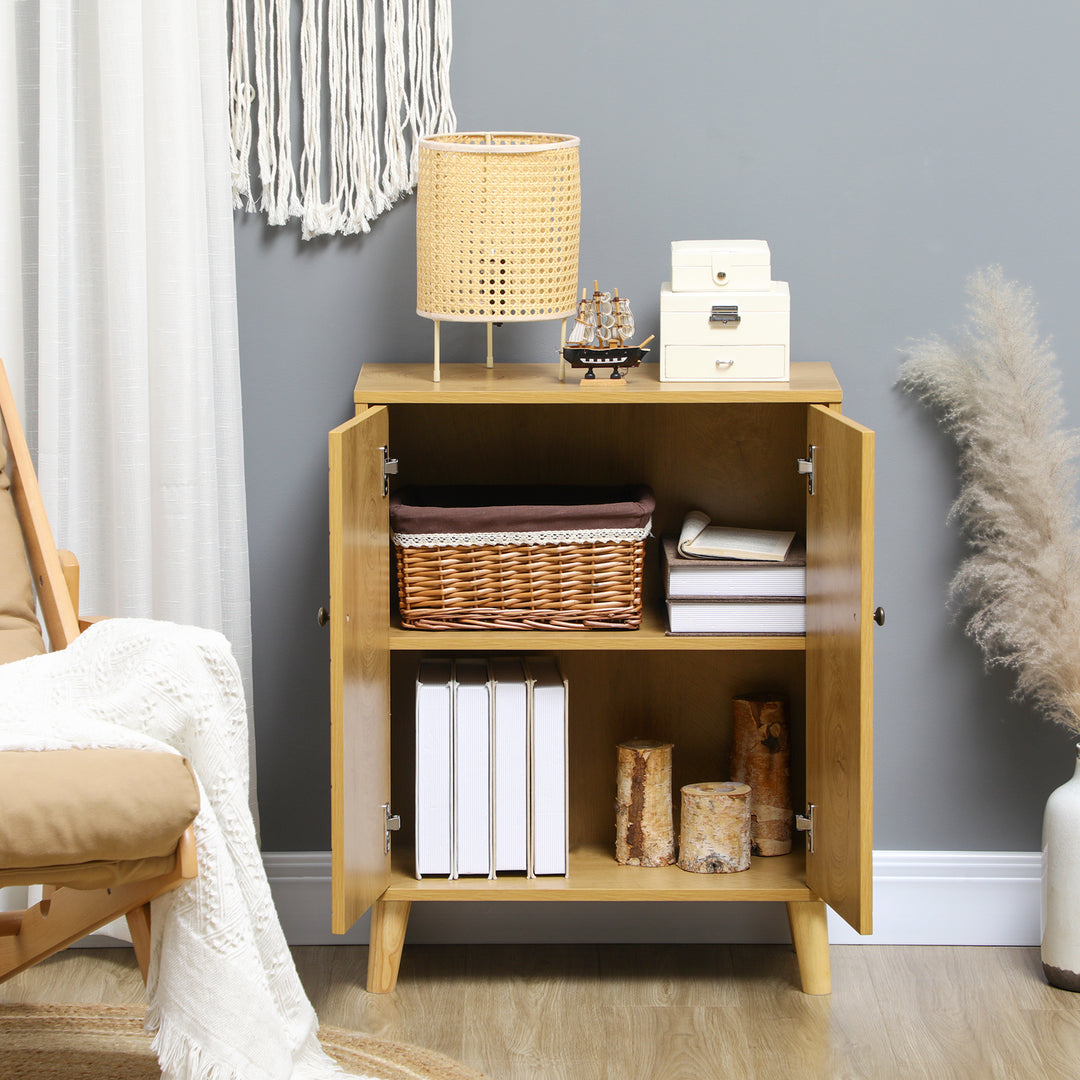 HOMCOM Vintage Storage Cabinet with Double Chevron Doors and Pine Wood Legs, Side Cabinet for Living Room, Kitchen, Bedroom