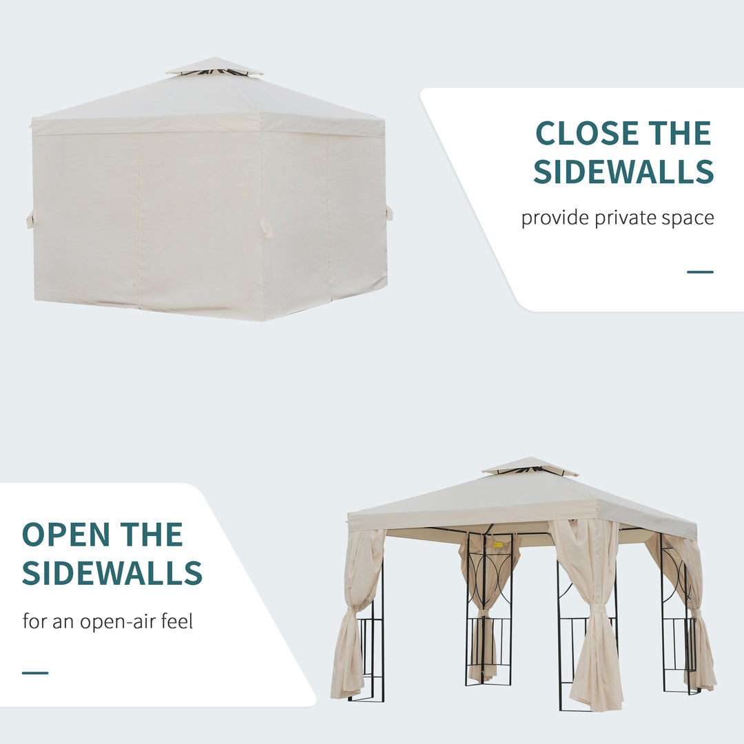MCL 3 x 3 m Garden Gazebo Double Roof Marquee Patio Wedding Party Tent Canopy Shelter with Sidewalls, (Beige)