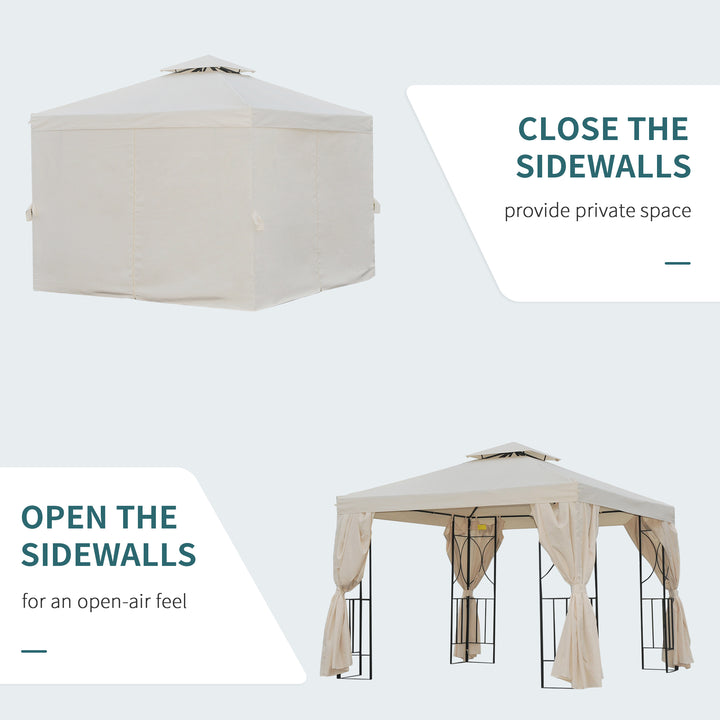 MCL 3 x 3 m Garden Gazebo Double Roof Marquee Patio Wedding Party Tent Canopy Shelter with Sidewalls, (Beige)