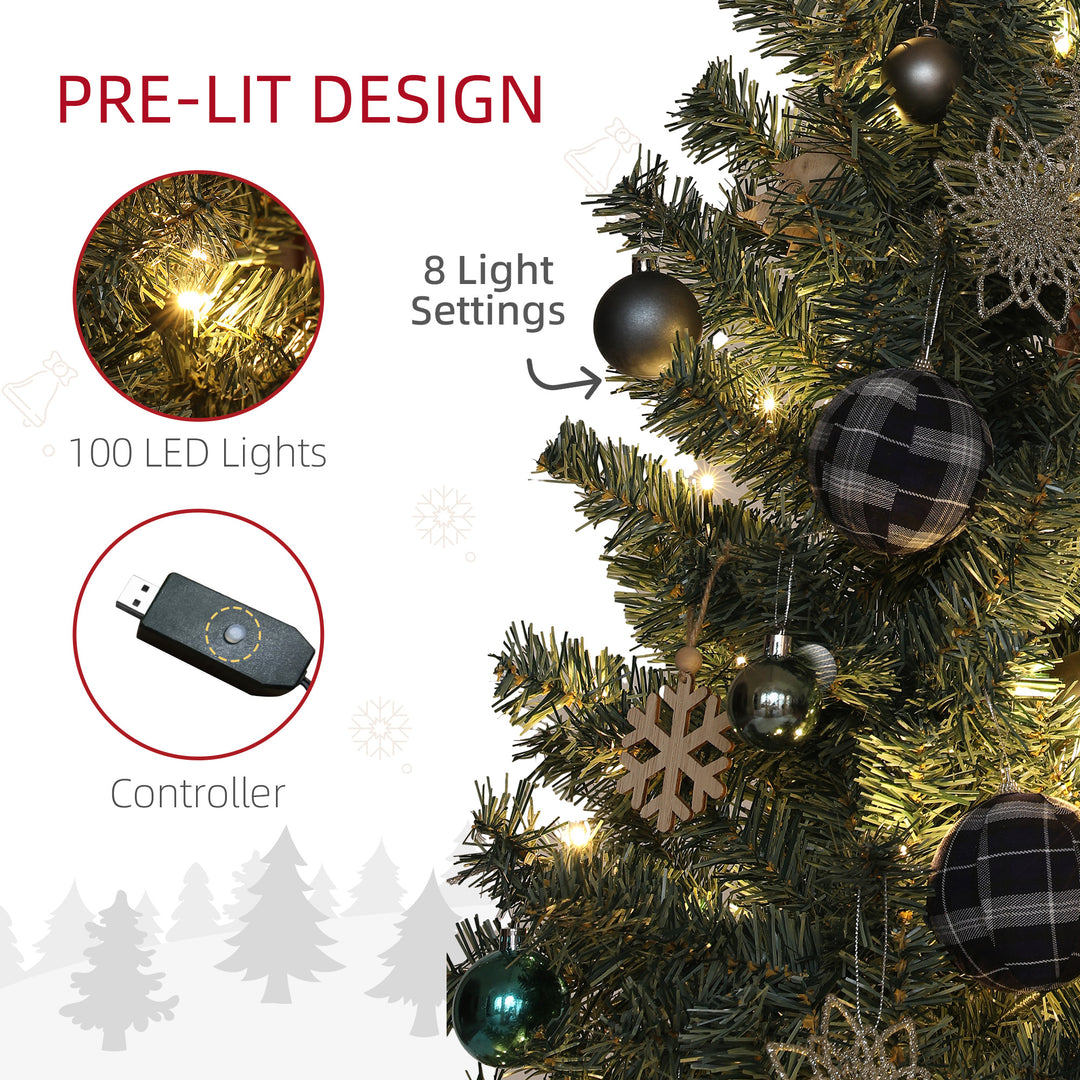 5ft Pre-Lit Xmas Tree with Decorations, Green, Blue and Warm White