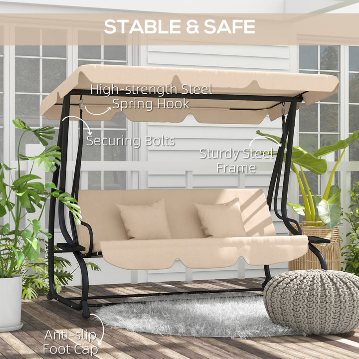 Three-Person garden Swing Chair, with Adjustable Canopy - Light Brown