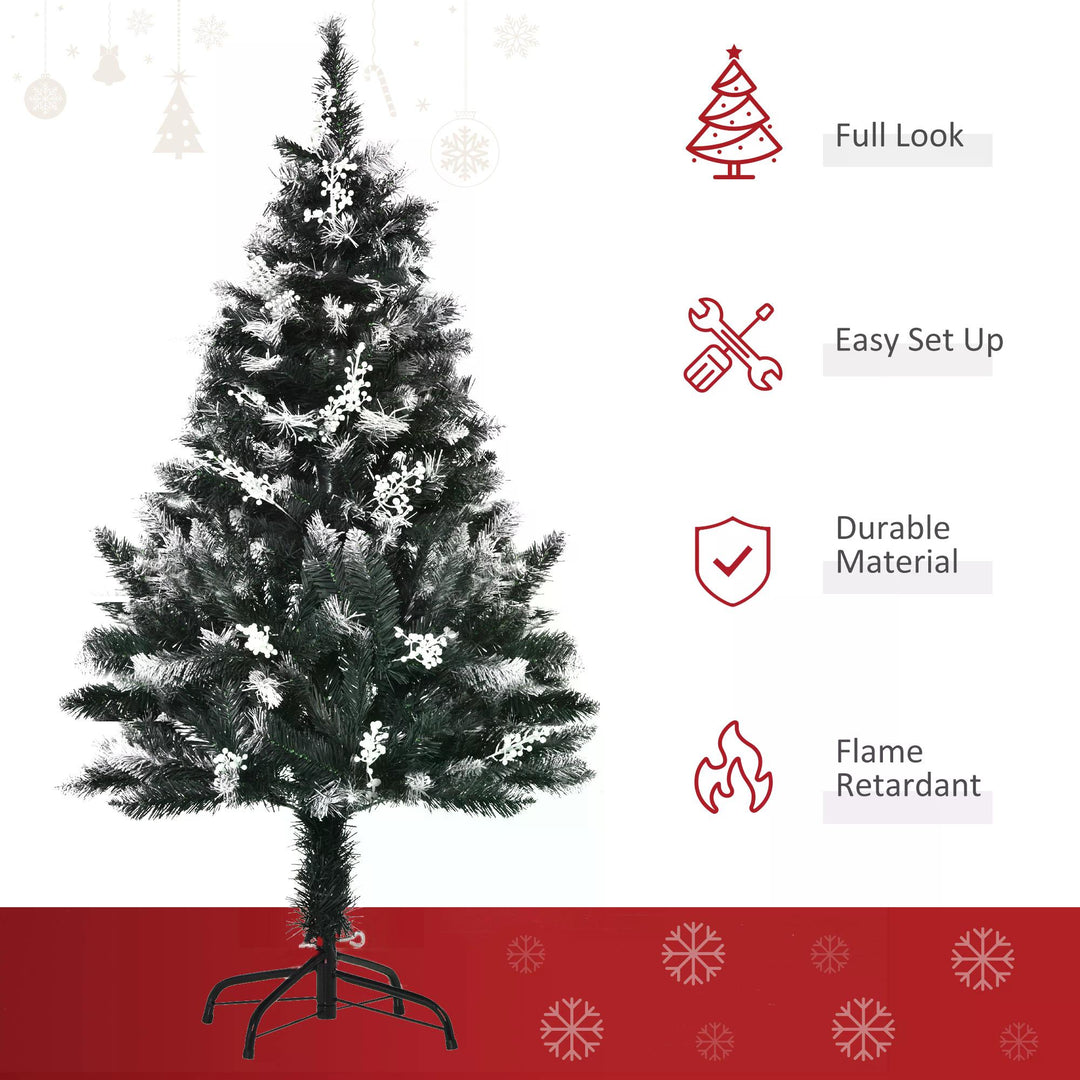 HOMCOM 4ft Artificial Snow Dipped Christmas Tree Xmas Pencil Tree Holiday Home Indoor Decoration w/ Foldable Feet White Berries Dark Green | Aosom UK