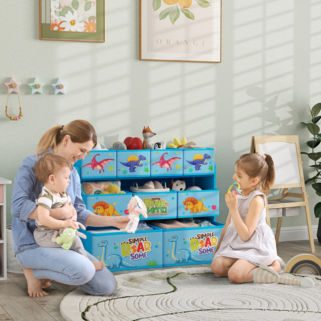 AIYAPLAY 3-Tier Kids Storage Unit with 9 Non-Woven Fabric Boxes for Toys, Books, for Bedroom, Nursery