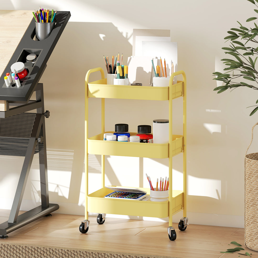 Three-Tier Steel Storage Trolley - Yellow
