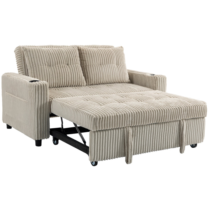 Corduroy Click Clack Sleeper Sofa with Pull Out Design, 2 Seater Sofa 