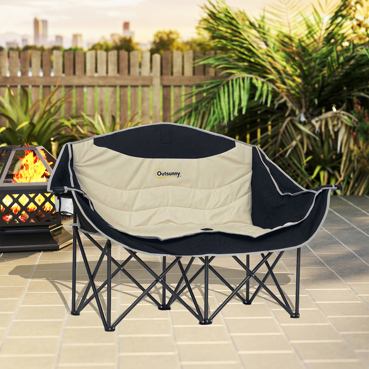Double Camping Chair for Adults, Oversized Heavy Duty Padded Folding Chair with Armrests, Cup Holders and Carry Bag for Outdoor Camping Hiking Picnic Fishing, 250kg Capacity, Khaki