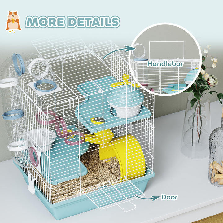 3-Level Hamster Cage with Exercise Wheel, Water Bottle, Food Bowl, for