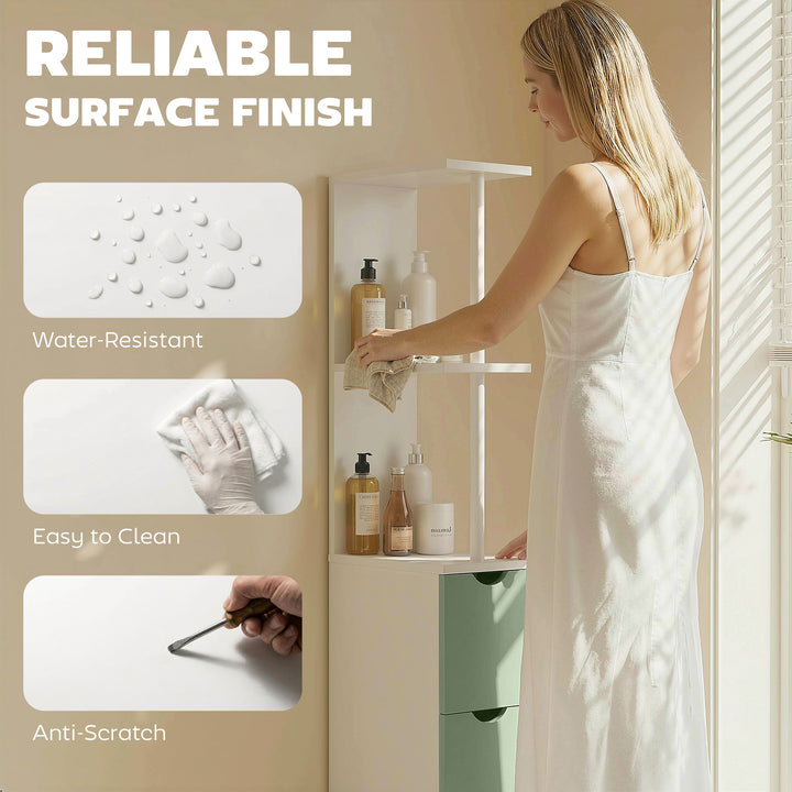 Slim Bathroom Storage Cabinet, Tall Bathroom Floor Cabinet with 2-Tier