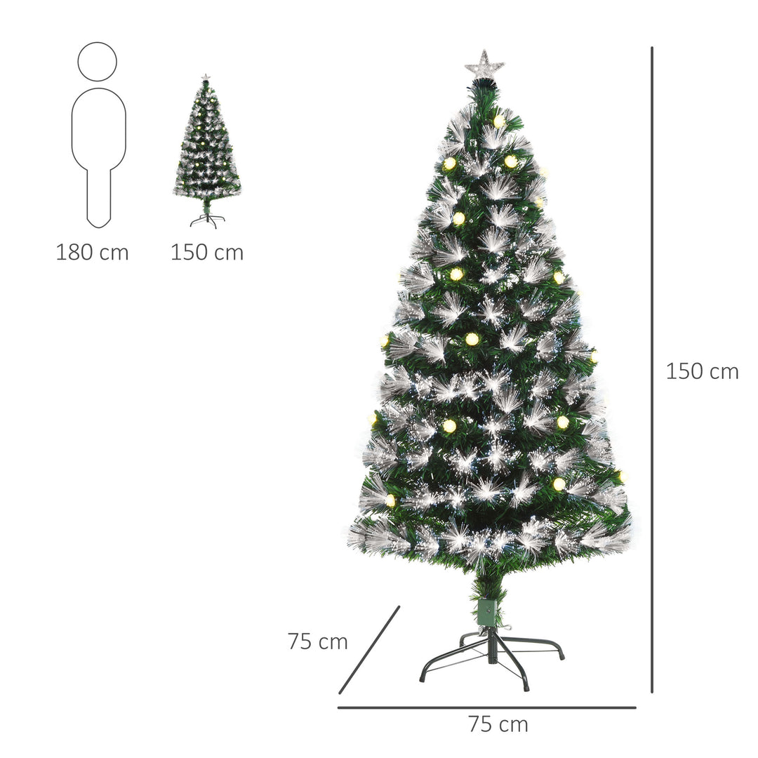 HOMCOM HOMCM 5ft White Light Artificial Christmas Tree w/ 180 LEDs Star Topper Tri-Base Full Bodied Seasonal Decoration Pre-Lit Home