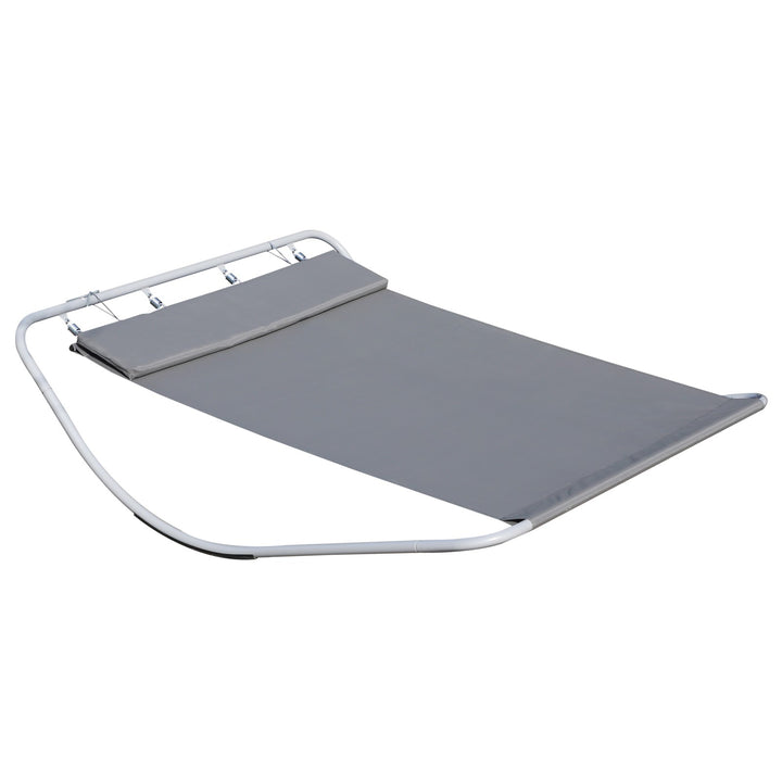 Outsunny Rocking Sun Lounger, Double Garden Lounger Sunbed with Headrest Pillows, Texteline Outdoor Rocking Chair Swing Hammock Daybed with Metal Frame for Patio, Terrace, 212 x 175 x 60 cm, Grey